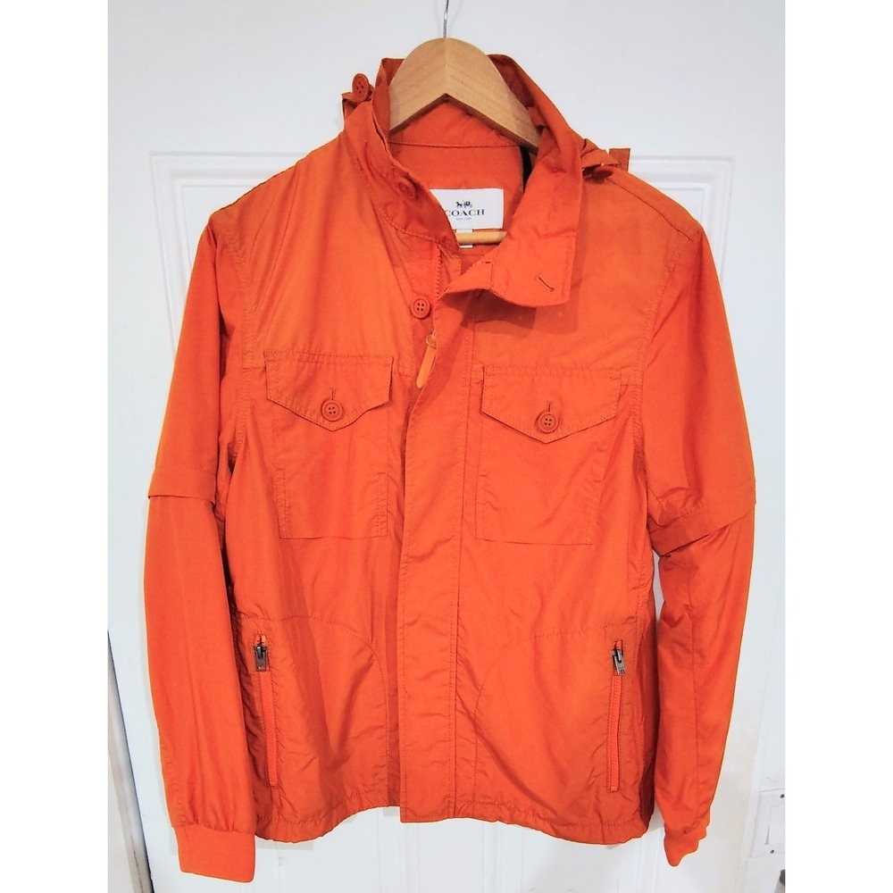 COACH New York Windbreaker Coat Jacket Orange Detach Sleeves  Small Hoodie - Picture 4 of 16